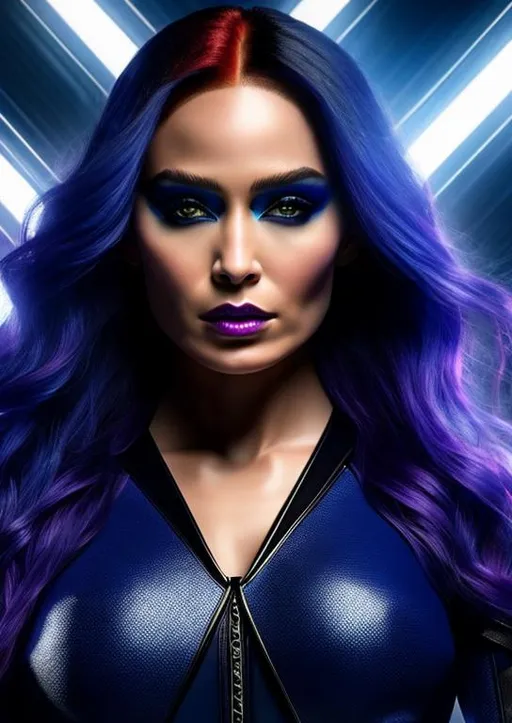 Prompt: High-resolution hyperrealistic photo of mutant mystique raven darkholme merged with x-man blink clarice ferguson,, uhd, hdr, 64k