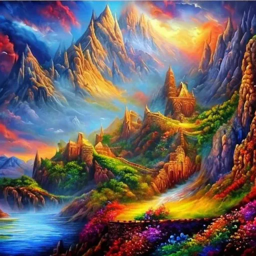 Prompt: The Mountain Of Dreams fantasy oil painting beautiful  

