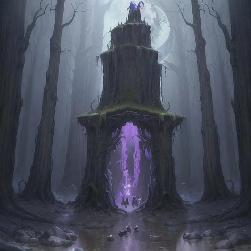 Prompt: goblins and gremlins were entering our world through the great stone moon gate deep within the redwood forest, detailed scene, digital painting, hyperrealistic, fantasy, Surrealist, by Brian Froud and Stanley Artgrem Lau, artstation, highly detailed, sharp focus, wide angle shot, mystical, stunningly beautiful, dystopian, crimson, black, cinematic lighting, dark
