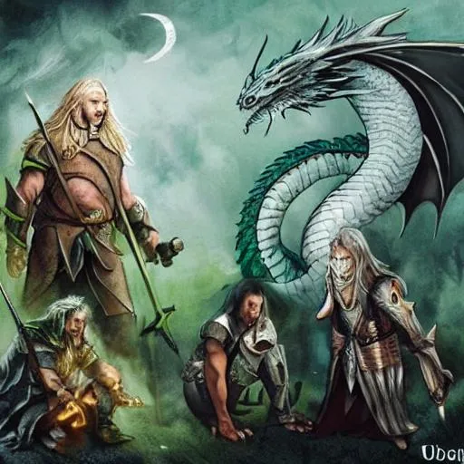 Prompt: Human, middle earth, green fire, dragon, cyborg
