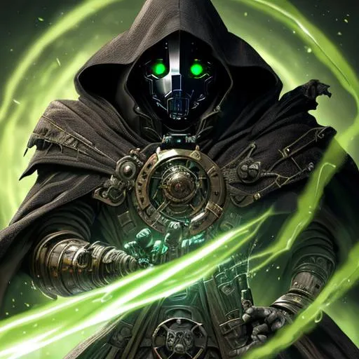 Portrait Of Warforged Warlock With Short Green Eyes