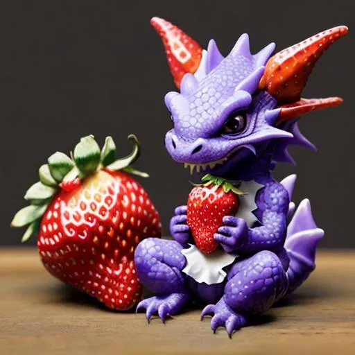 Prompt: A (cute and baby) purple dragon  eating a strawberry
 
