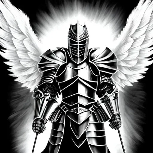 Prompt: black and white knight with angel wings
