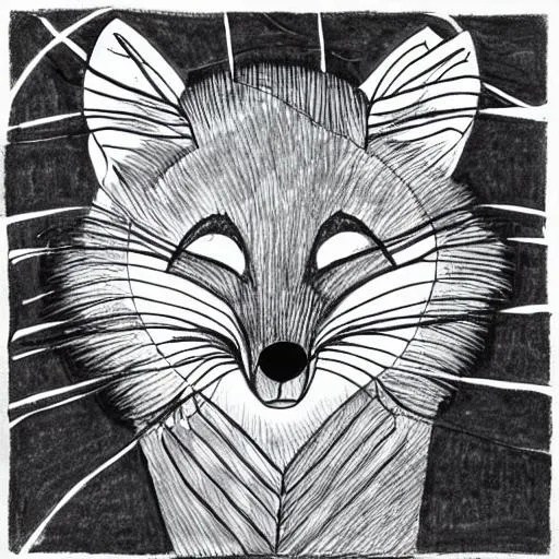 Prompt: Single line drawing of a fox in its foxhole, in the style of Virginia Garcia Costa