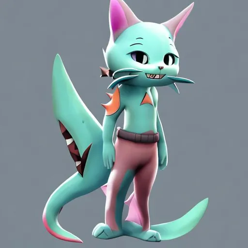 Prompt: Anthro cat with shark tail and colours