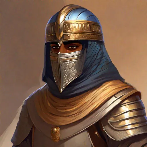 Prompt:  A medieval egyptian soldier with Persian influence. He wears a helmet and the face is covered with a mail armor Detailed, well draw face, rpg art, concept art, historical art, art station. rpg art. 2d art. 2d