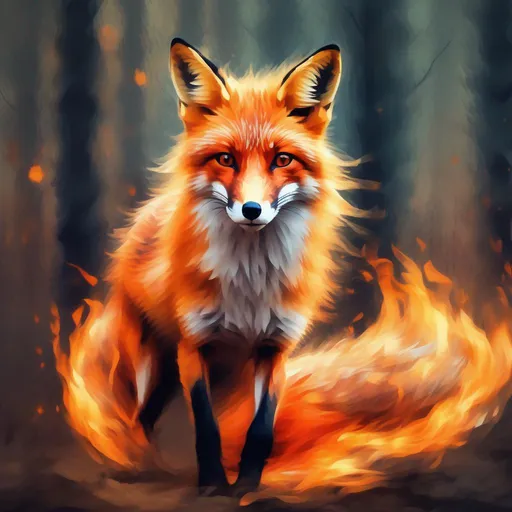 Prompt: a beautiful fox made of fire running through a forest in an impressionist style