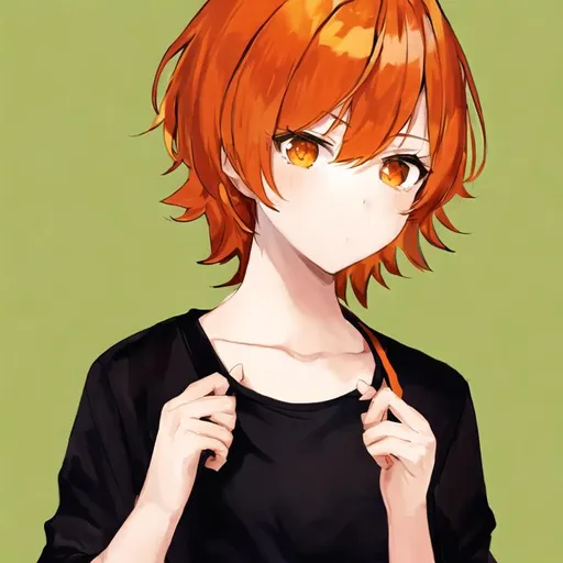 Prompt: Portrait of a cute girl with short, orange hair wearing a black shirt 