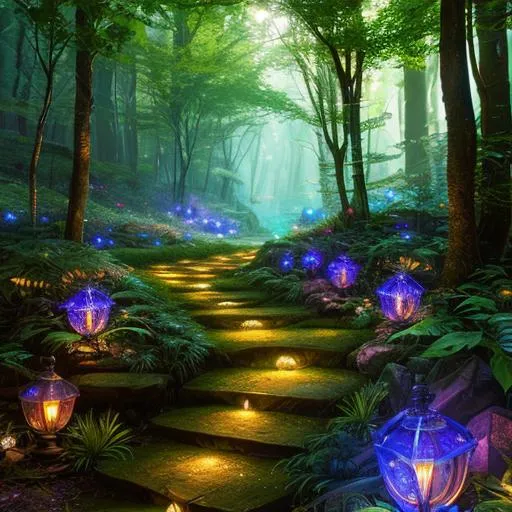 Prompt: enchanted wood, fantasy, crystal stream, glowing fireflies, UHD, 64k, unreal engine, high octane render, high quality, best quality, professional, absurd resolution, vivid colors, neon colors, highly detailed, intricate detail, sharp focus