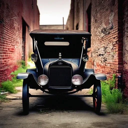 Prompt: Model T Ford in an abandoned alleyway
