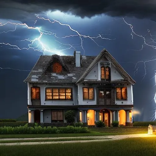 Prompt: House with a thunderstorm in the background