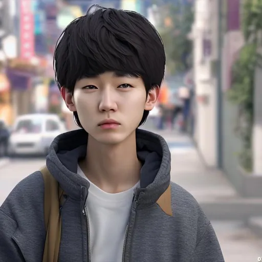 Prompt: Realistic Korean 17 year old boy 