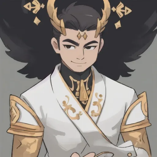 Prompt: God of deals, gold details, portrait, detailed, plain background, no background,