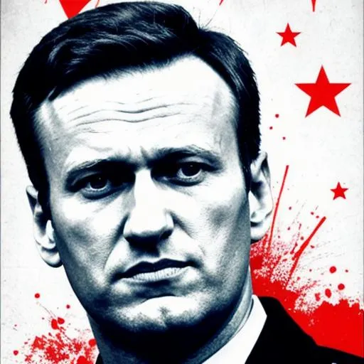 Prompt: Free Navalny poster, political, inspirational, colorful, Alexei Navalny, stars, political prisoner, sad, thoughtful, sky