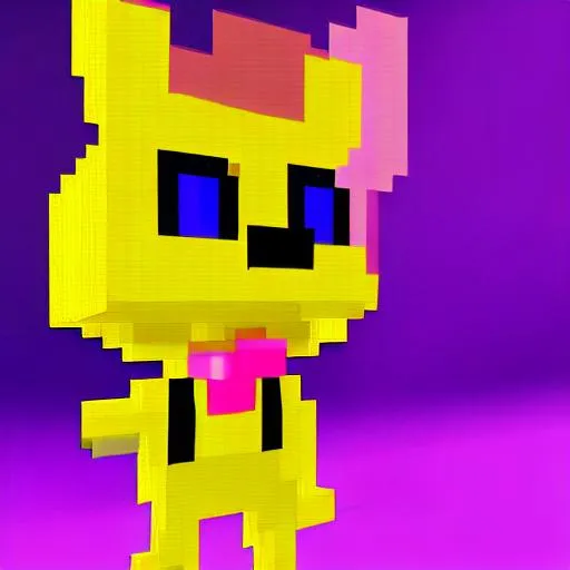 Prompt: yellow rabbit costume with a purple bowtie pixelated fnaf
inside is a purple man bleeding