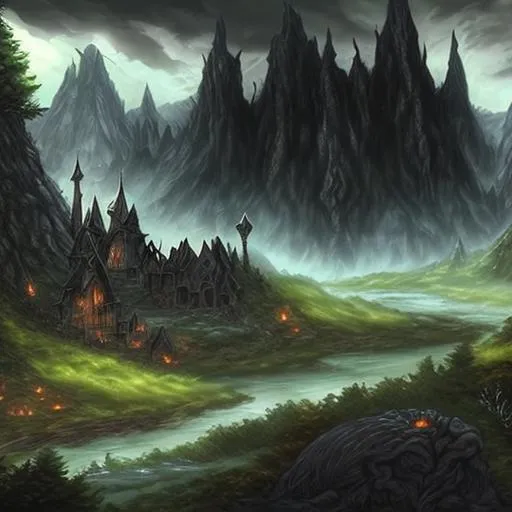 Prompt: Dark fantasy feywild landscape