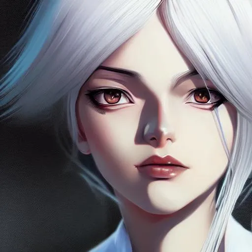 Prompt: Digital Painting art by ilya kuvshinov, still potrait of anime female with white hair, Anime style, 