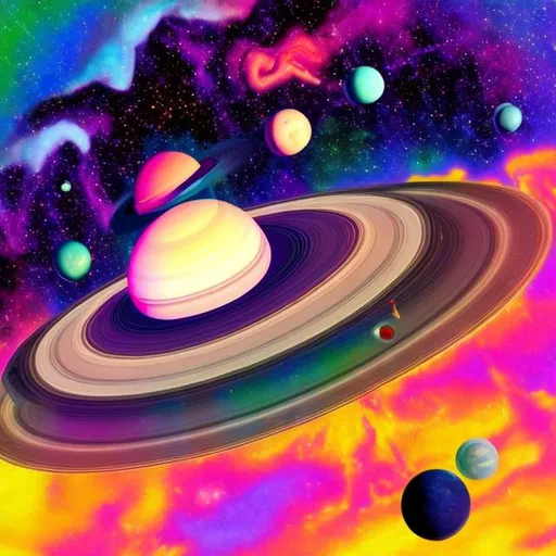 Prompt: Saturn diorama in the style of Lisa frank 