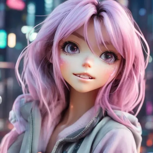 Prompt: New character. Full body pic. Waifu. Stunning. Cute. Tiny. Dimples. Mesmerising . Pheromones. Innocent. Naive. Alluring. Young woman. beauty. Interesting eye makeup. Pastel coloured hair. Incredibly gorgeous. Sweet. Very Futuristic skimpy small tight clothes. Revealing. Realistic. Gritty. Detailed. Full body. Neo Tokyo background.