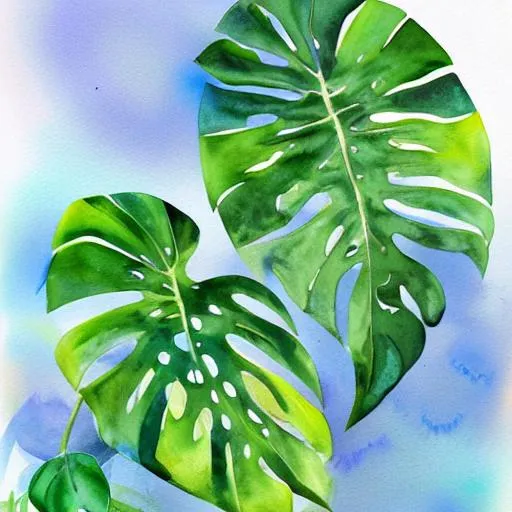 Prompt: watercolor art of a monstera plant