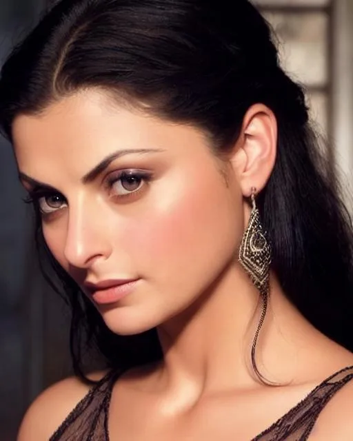 Prompt: Please paint a picture of a beautiful young Morena Baccarin  playing Inara Sera  in a scene from the Movie Serenity . Beautiful painting with highly detailed face by greg rutkowski and magali villanueve:1.2