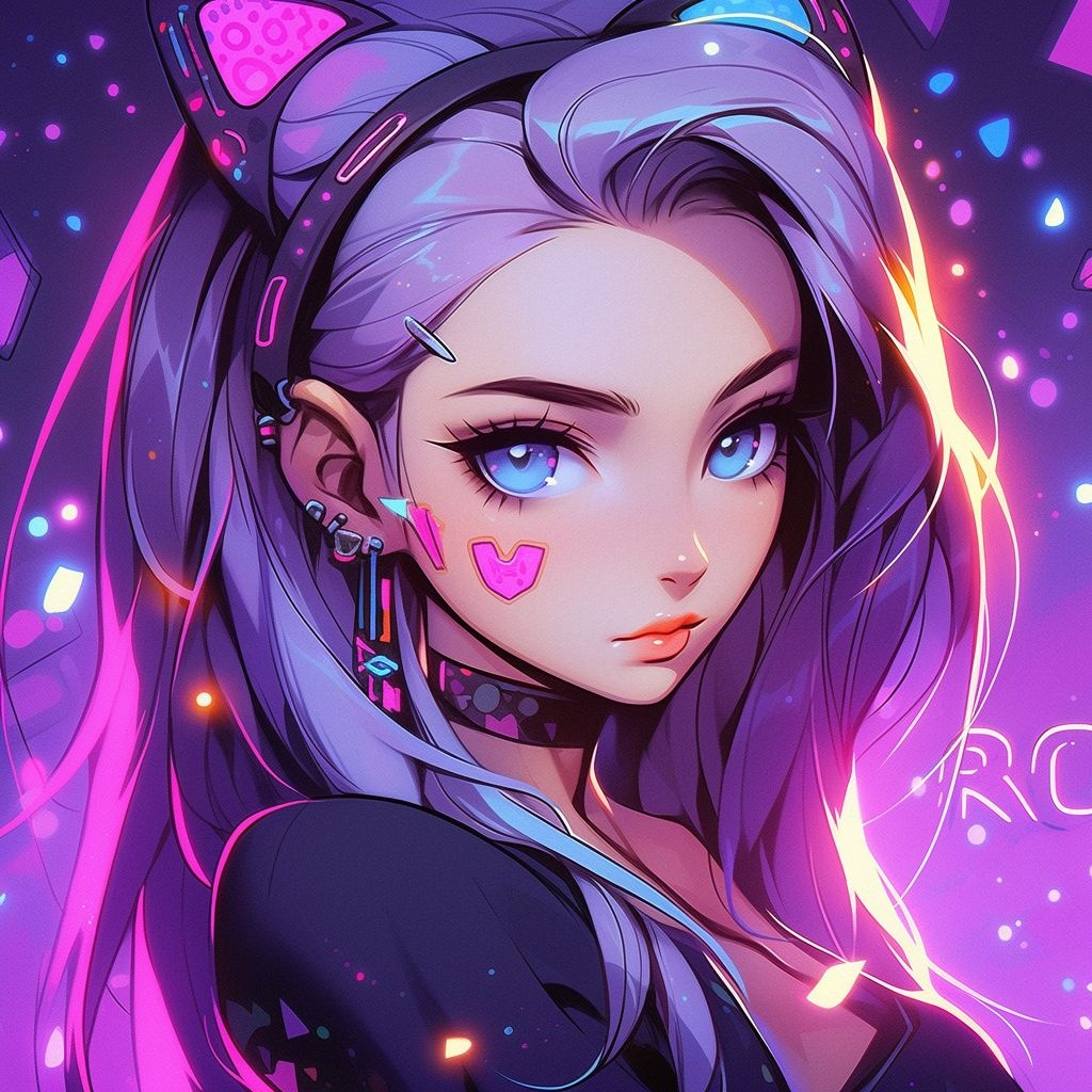 Prompt: girl, cyberpunk art, inspired by rossdraws, digital art, portrait of cute anime girl, cyberpunk, high detailed), avatar image, cartoon art style