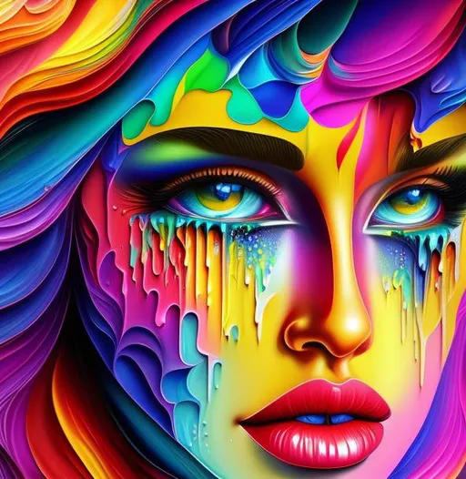 Prompt: colorful melting liquid geometric gouache painting of eyes glancing ;; impasto, kintsugi ;; symmetrical face, accurate anatomy, sharp focus, dripping oil and acrylic paint ;; cubist, deep colors and contrast ;; beeple, wlop, artgerm, cgsociety, trending on artstation, pixiv, r/art ;; morose, emotive, golden hour, complex