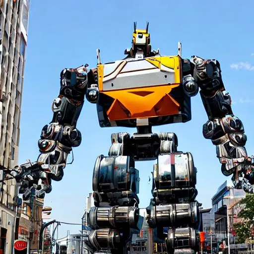 Prompt: giant robot is destroying the city