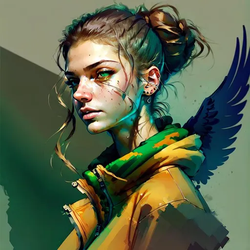 Prompt: Ilya Kuvshinov Style, 
Hyper Realistic, UHD, hd , 8k, , hyper realism, Very detailed, zoomed out view, whole character is in view, handsome young woman, labret piercings, nose pierced,  Brown long hair, flirting, blush, Eyeliner with long wings (Drama look), green-bluish eyes, Nordic Tattoos, modern cloths in black and white, artstation, Space Background with Planets, Stars and Asteroids flying around, 