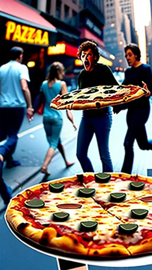 Prompt: Attack of the pizza invaders in manhattan 