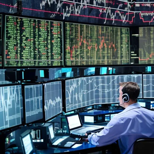 Prompt: The cyber room of the stock market man with the best view