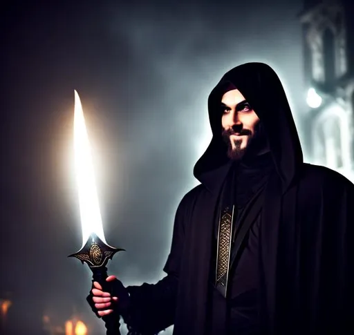 Prompt: {{Sinister Human Male Holding a black Dagger}}, Evil, Shady, Cultist, Occult, Shadowed, Midnight Lighting, Fantasy, Homeless, Grungy, Evil Smile