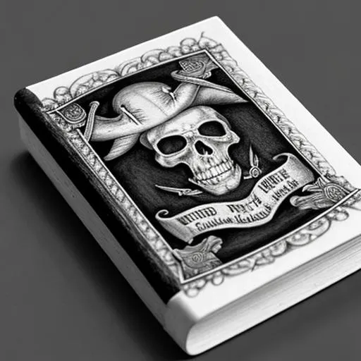 Prompt: Graphite black and white Pencil Drawing, ultra detailed, pirate, on back of a book of matches, contest