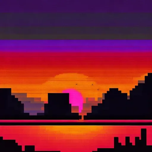Prompt: Pixel neon sunset