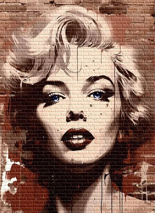 Prompt: Marilyn Monroe, brick wall grafitti, uhd, 8k,