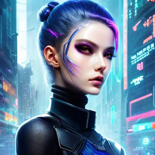 Prompt: cyber punk. mysterious lady. insanely beautiful. perfect anatomy. symmetrically perfect face. beautiful long black. beautiful amber eyes. hyper realistic. super detailed. soft colours. no extra limbs or hands or fingers or legs or arms. standing on the street. pale skin. smooth texture. realism. smoke effects. full body. feminine body