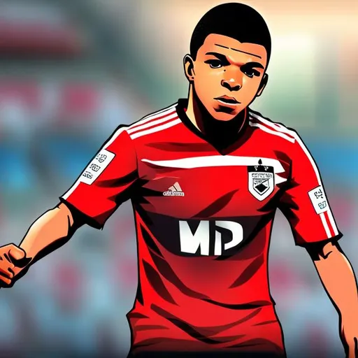 Prompt: anime soccer player with black hair wearing a Mbappe 10 shirt