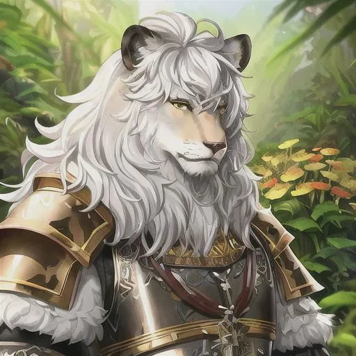 Prompt: portrait of a (Buff Leonin Paladin, with White fur and black skin, small lion ears) Wearing plate Armor. Jungle background with rustic camouflage details including leaves and Flowers and Colorful Mushrooms, D&D setting, perfect composition, hyperrealistic, super detailed, 8k, high quality, trending art, trending on artstation, sharp focus, studio photo, intricate details, highly detailed, by greg rutkowski and alphonse mucha


