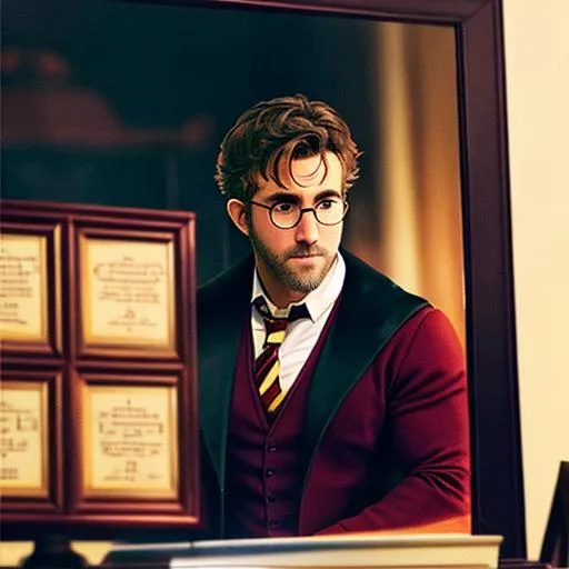 Prompt: Ryan Reynolds dressed as harry potter, in the marvel mirror dimension