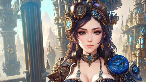 Prompt: steampunk art, front, wearing body accessories, epic Instagram, artstation, hyperdetailed intricately detailed, unreal engine, fantastical, intricate detail, splash screen, complementary colors, fantasy concept art, 8k, deviantart masterpiece, oil painting, heavy strokes, splash arts
