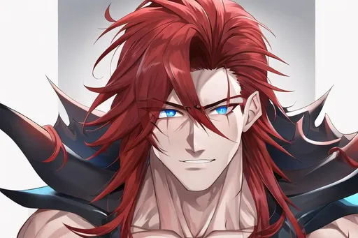 Prompt: Zerif 1male (Red side-swept hair falling between the eyes, sharp and sassy blue eyes), shirtless, highly detailed face, 8K, Insane detail, best quality, UHD, handsome, flirty, muscular, Highly detailed, insane detail, high quality. 