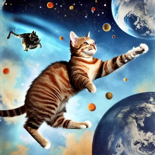 Prompt: cat jumping into outer space

