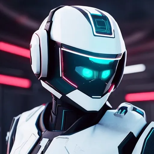 Prompt: A Futuristic robot face facing into the camera and must be like a gamer must look nice 