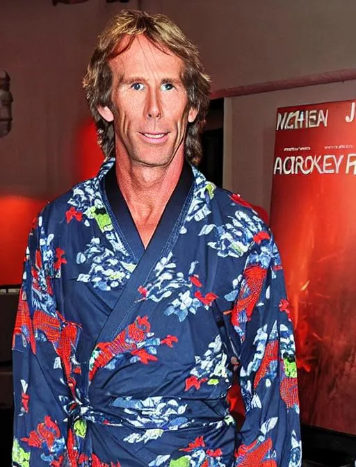 Prompt: Michael bay wearing Japanese kimono dress