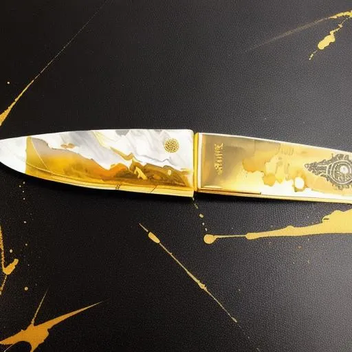 Prompt: golden knife with waterpaint background