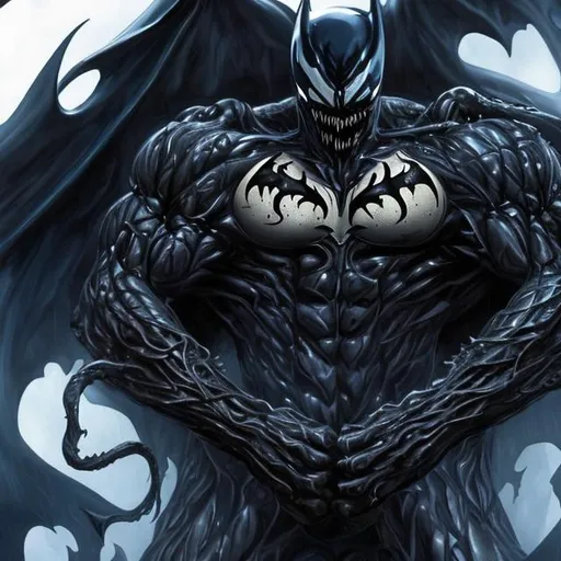 Prompt: Venom fused with Batman