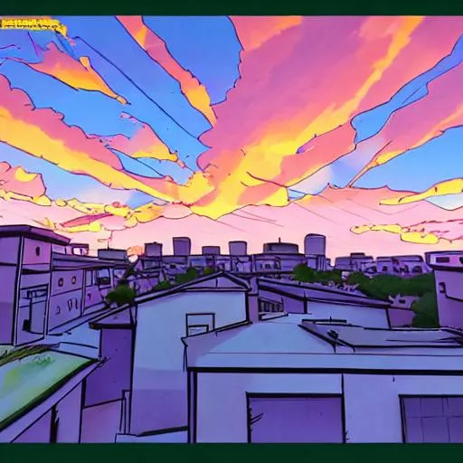 Prompt: 
the sunset sky at the school anime