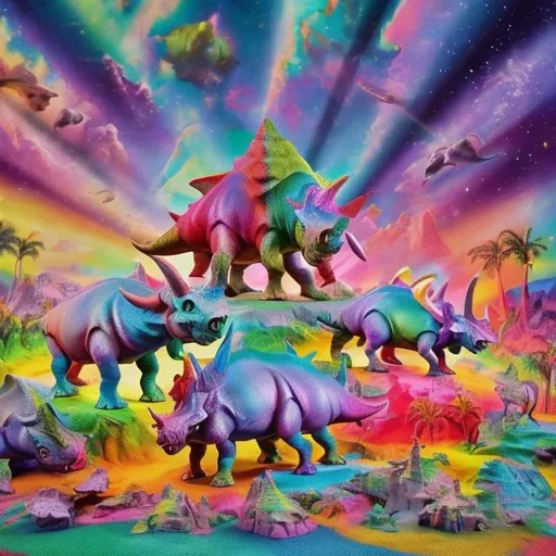 Prompt: Triceratops diorama in the style of Lisa frank