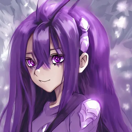 Prompt: purple, anime, young, dragongirl, female