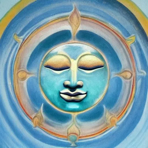 Prompt: Buddha, sun, moon, water